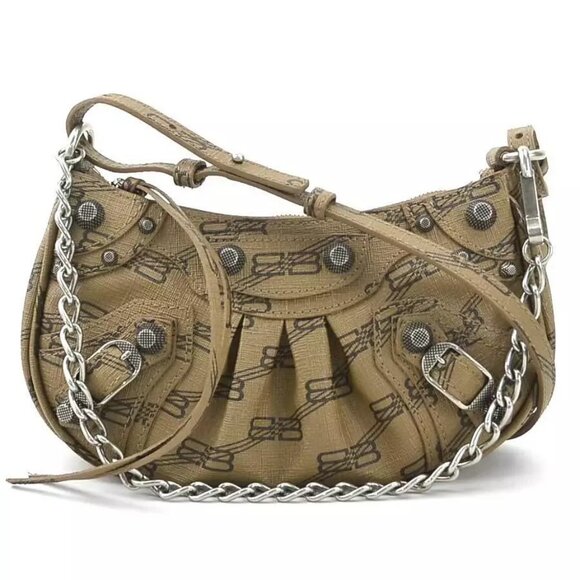Auth BALENCIAGA Le Cagole Mini Crossbody Shoulder Bag Handbag Brown PVC - Picture 1 of 13